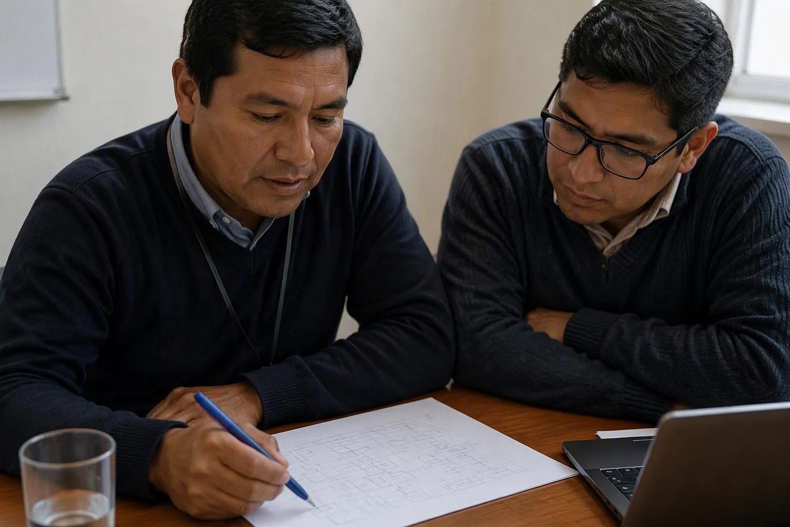 Escritorio visto desde arriba, con un esquema dibujado a mano